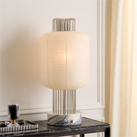Nagara Rice Paper Table Lamp with White Marble Base by Kravitz Design