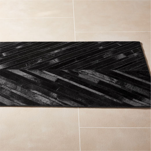 Naho Patchwork Black Hide Runner Rug 2.5'x8'