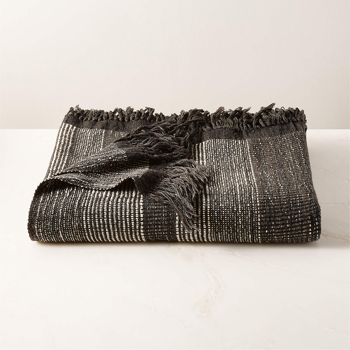 Nala Woven Striped Black Throw Blanket + Reviews | CB2