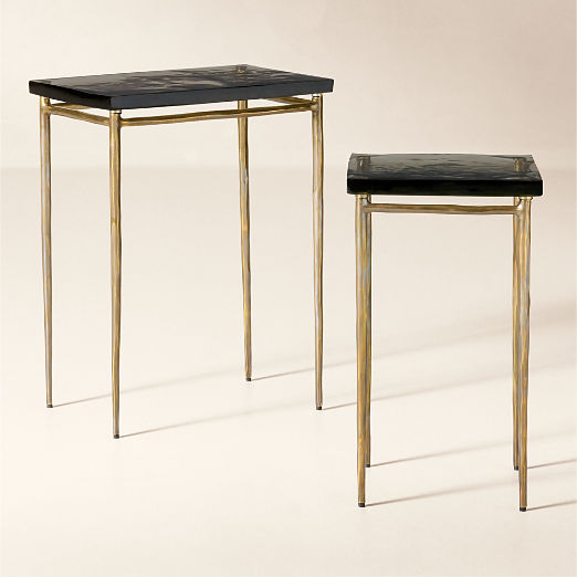 Nari 2-Piece Cast Glass and Brass Side Table Set