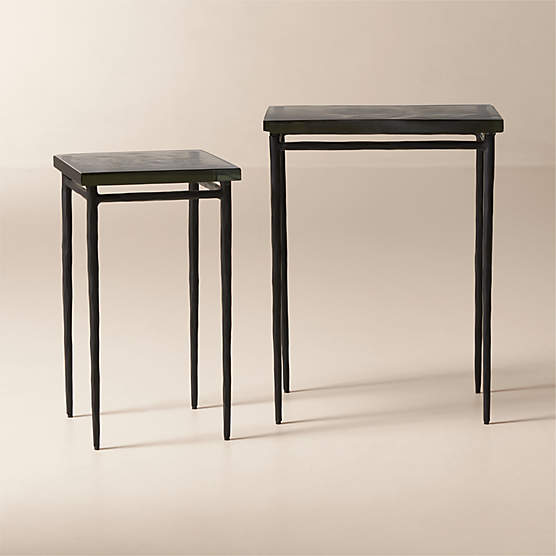 Nari 2-Piece Cast Glass and Iron Side Table Set