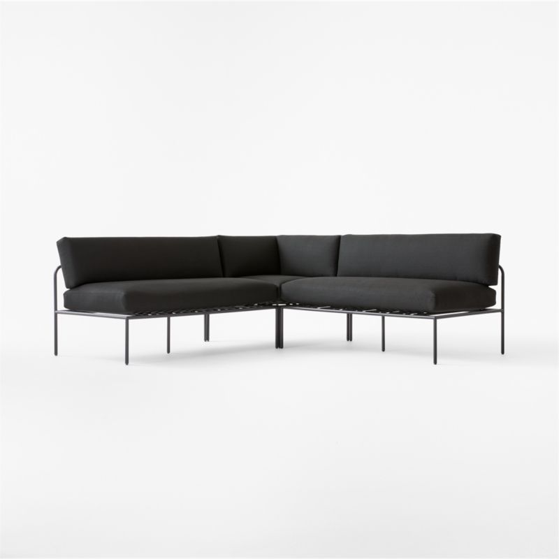 Navene 3-Piece L-Shaped Black Metal Outdoor Sectional with Black Cushions - image 4 of 8