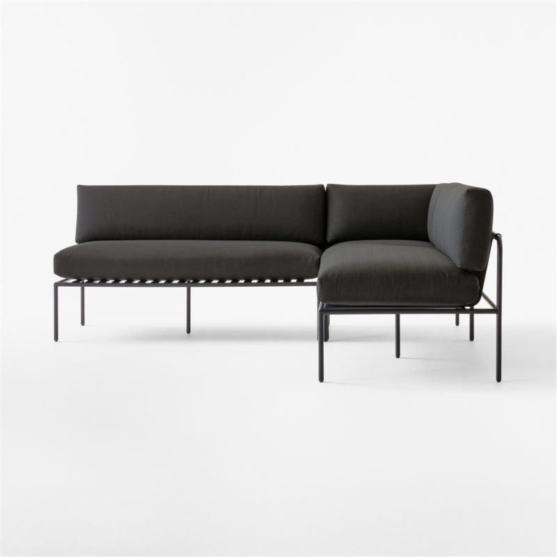 Navene 3-Piece L-Shaped Black Metal Outdoor Sectional with Black Cushions - image 3 of 8