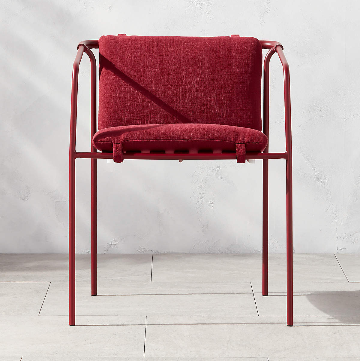 Navene Oxblood Outdoor Patio Dining Armchair CB2 Canada