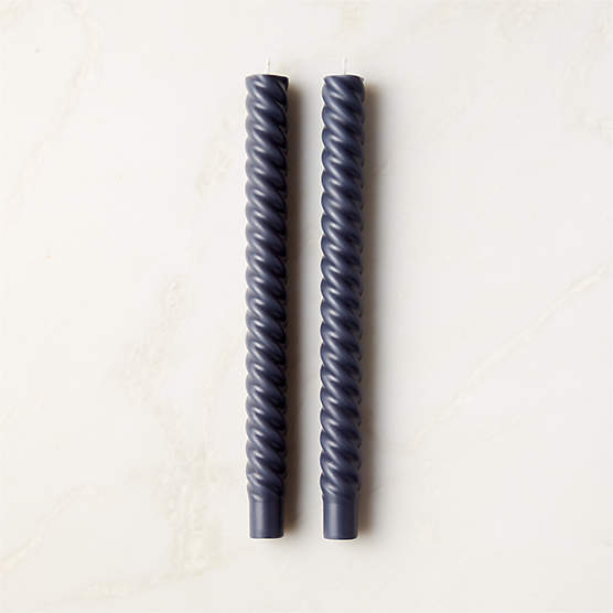 Navy Blue Twisted Taper Candles Set of 2