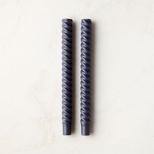 Navy Blue Twisted Taper Candles Set of 2