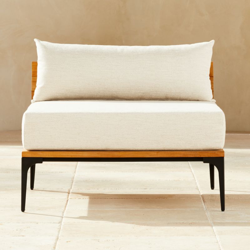 Naya Cast Iron and Teak Armless Outdoor Patio Chair with Ivory