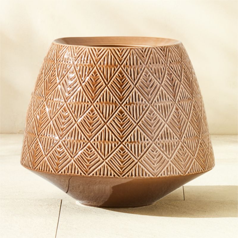 Viewing product image Network Light Brown Ceramic Indoor/Outdoor Planter Large by Ackerman - image 1 of 7