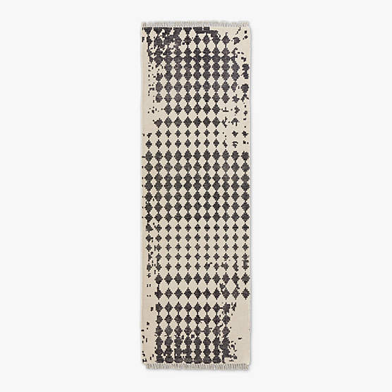 Neutro Hand-Knotted Black and Warm White Abstract New Zealand Wool Runner Rug 2.5'x8'