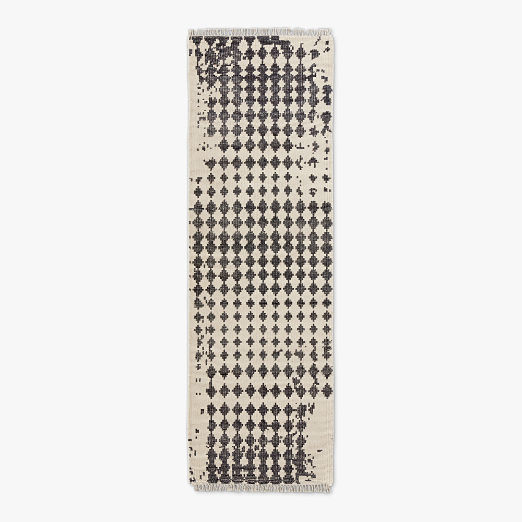 Neutro Hand-Knotted Black and Warm White Abstract New Zealand Wool Runner Rug 2.5'x8'