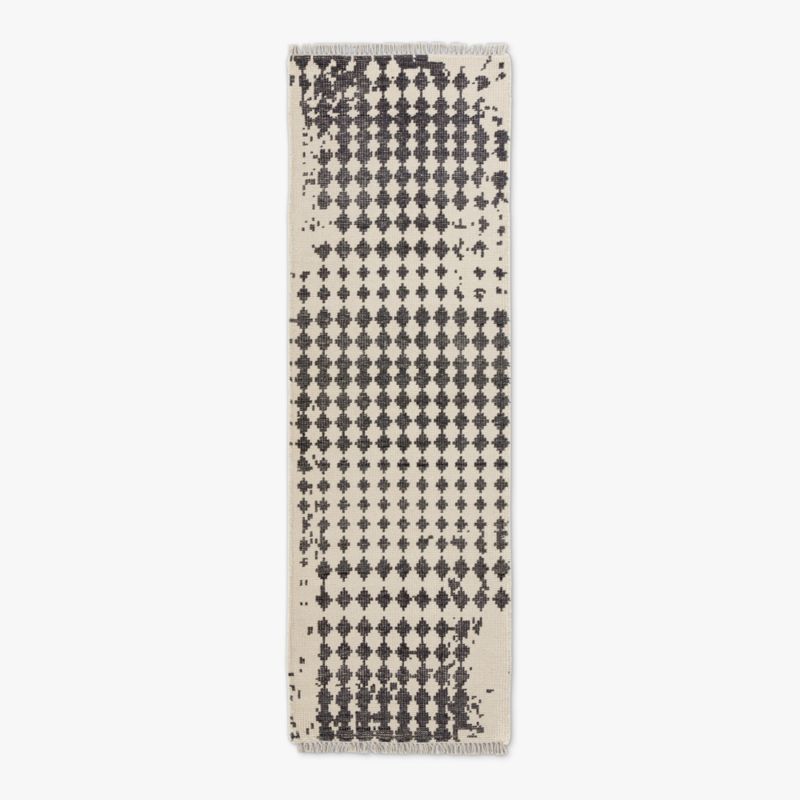 Neutro Black and Warm White Abstract Hand-Knotted New Zealand Wool Runner Rug 2.5'x8'