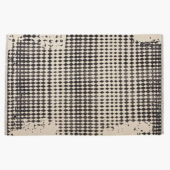 Neutro Hand-Knotted Black and Warm White Abstract New Zealand Wool Area Rug 6'x9'