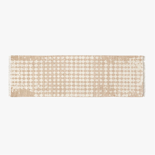 Neutro Hand-Knotted Sand and Warm White Abstract New Zealand Wool Runner Rug 2.5'x8'