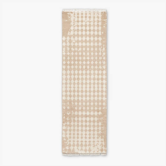 Neutro Hand-Knotted Sand and Warm White Abstract New Zealand Wool Runner Rug 2.5'x8'