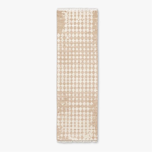 Neutro Hand-Knotted Sand and Warm White Abstract New Zealand Wool Runner Rug 2.5'x8'