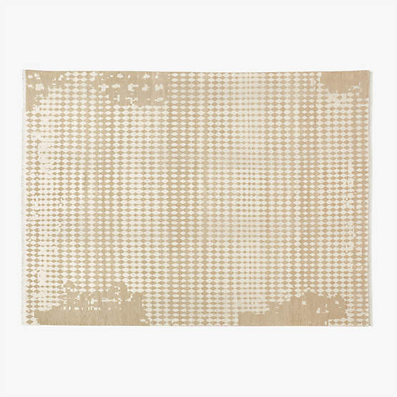 Neutro Hand-Knotted Sand and Warm White Abstract New Zealand Wool Area Rug 10'x14'