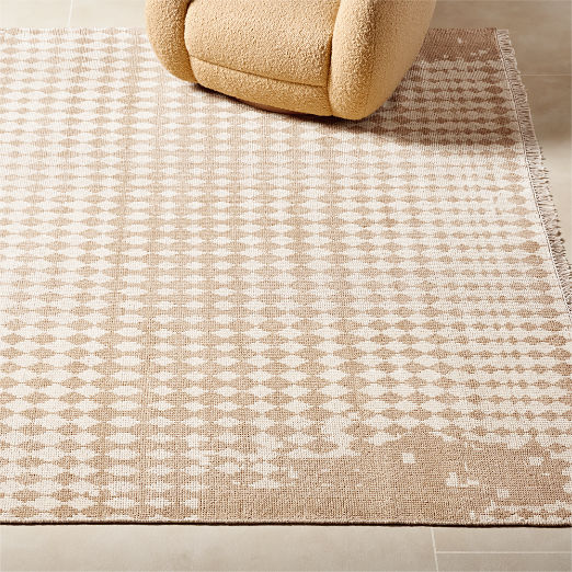 Neutro Sand and Warm White Abstract Hand-Knotted New Zealand Wool Area Rug