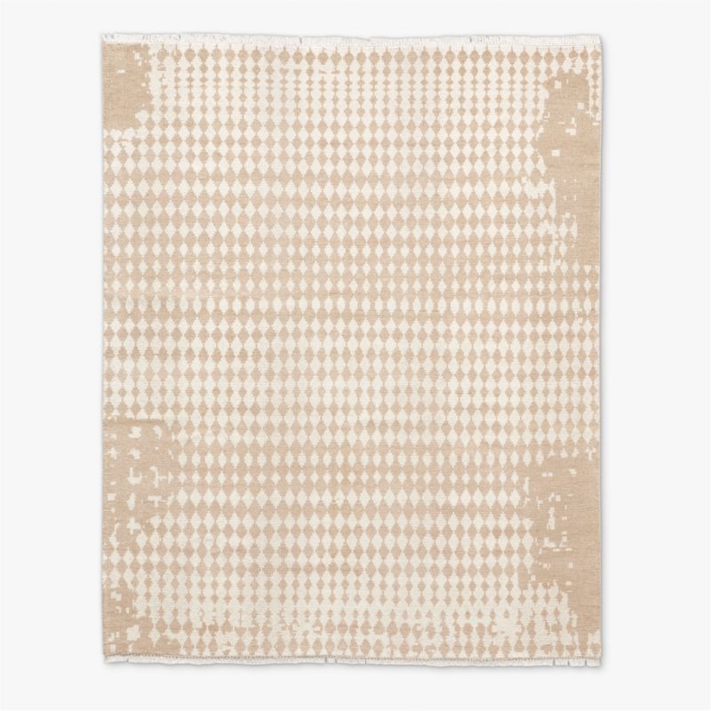 Neutro Hand-Knotted Sand and Warm White Abstract New Zealand Wool Area Rug 5'x8'