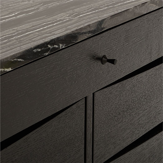 New England 71" Black Ebonized Oak Wood Console Table Cabinet Model 7706 by Paul McCobb
