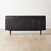 New England 71" Black Ebonized Oak Wood Console Table Cabinet Model 7706 by Paul McCobb