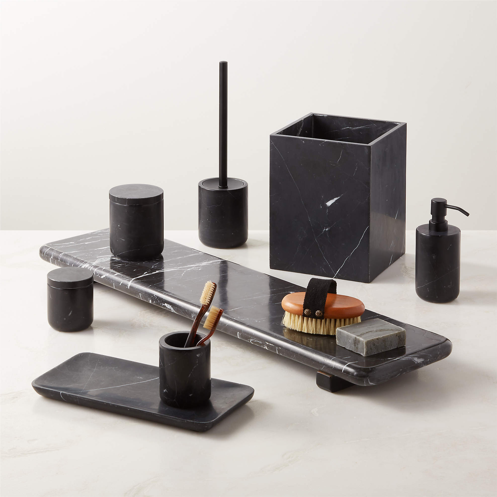 Nexus Black Marble Bath Accessories | CB2 Canada