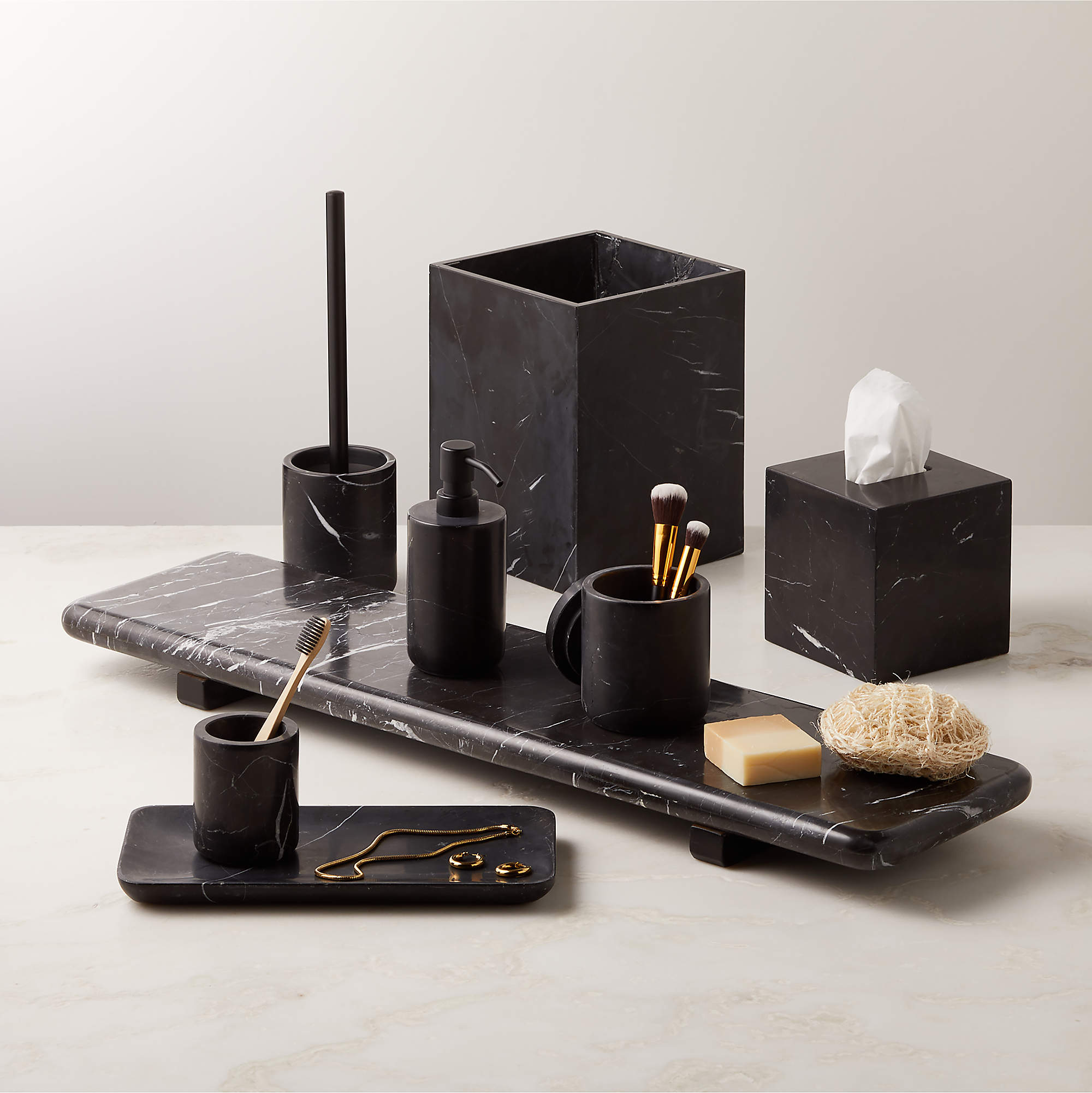 Nexus Black Marble Bath Accessories | CB2