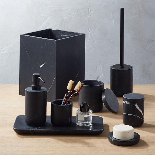 Modern Bathroom Accessories For Stylish Vanities Cb2 Nexus Black Marble Bath Accessories