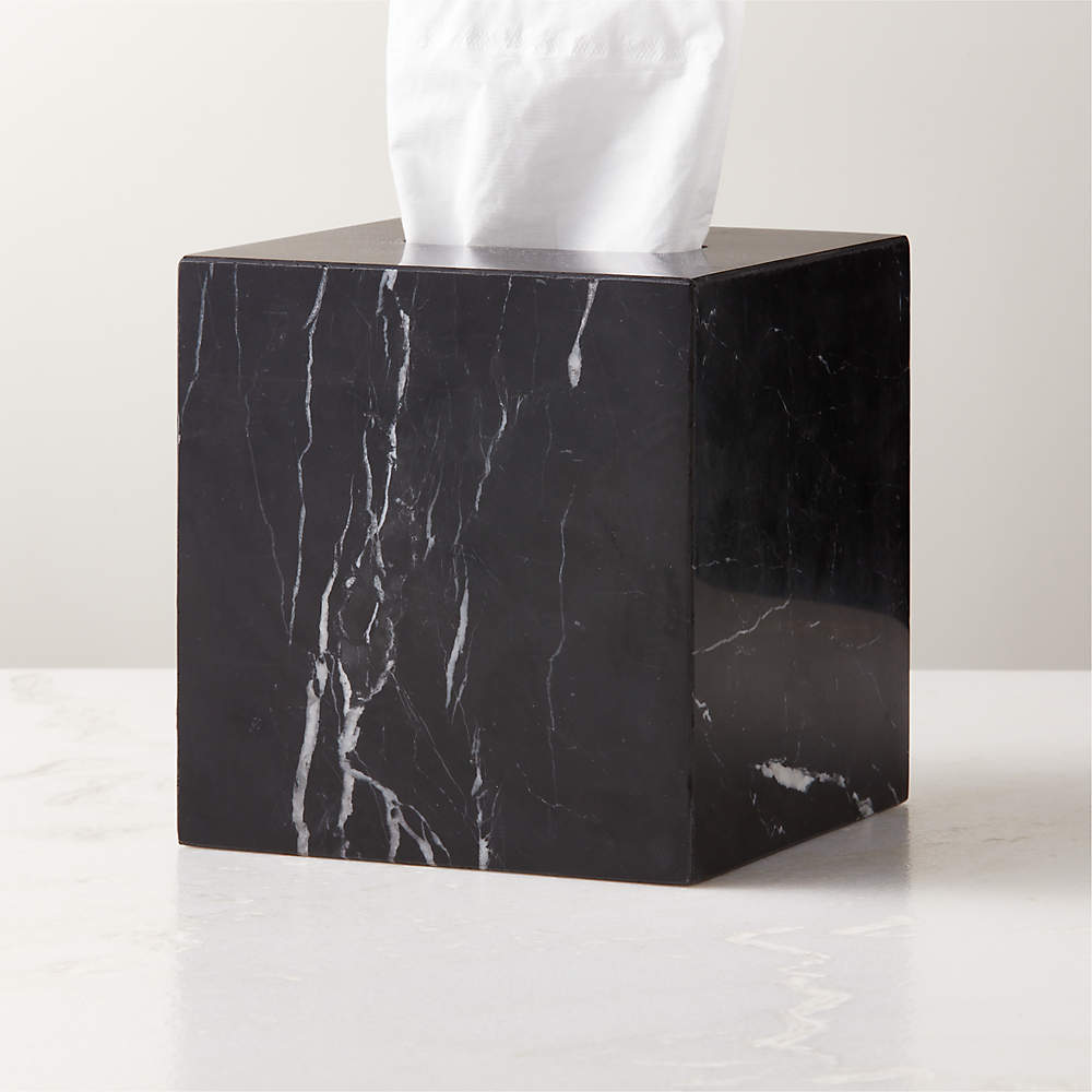 Nexus Black Marble Tissue Box Cover + Reviews | CB2 Canada