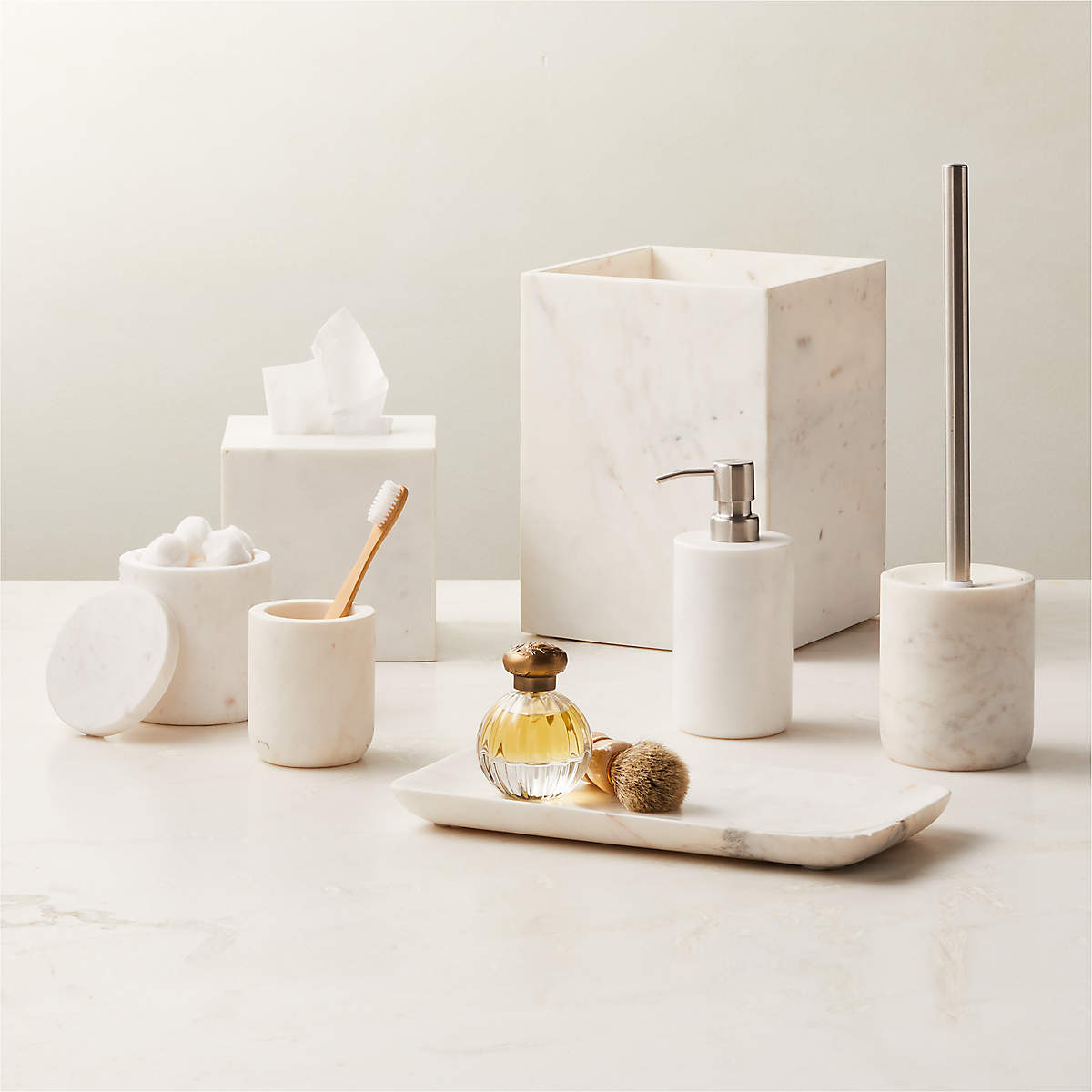 Nexus White Marble Bath Accessories | CB2