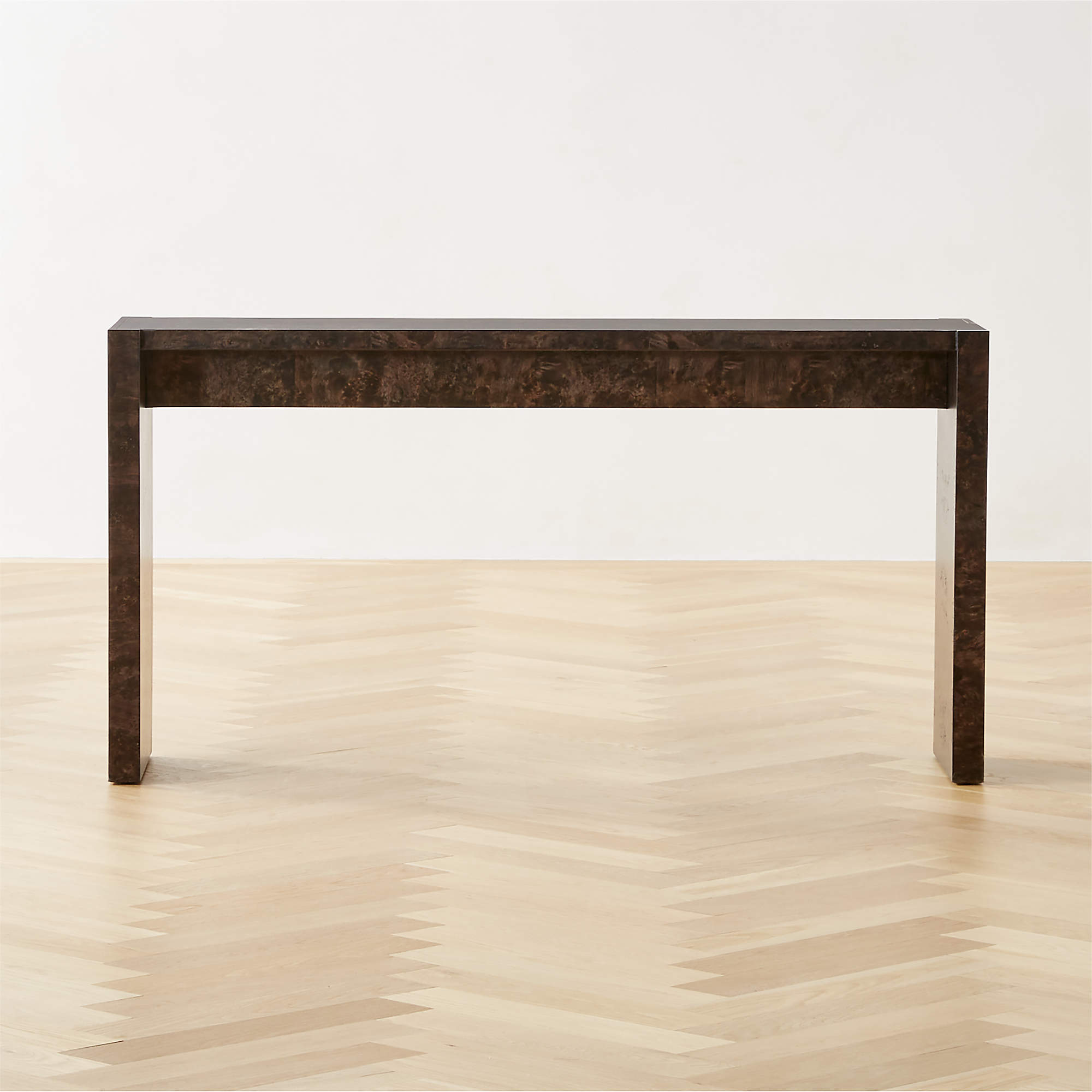 Niche Modern Charcoal Brown Burl Wood Console Table 54" + Reviews CB2