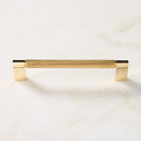 Nicolo Knurled Unlacquered Brass Cabinet Handle  6"