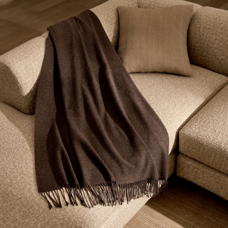 Nido Sepia Brown Wool Blend Throw Blanket 55"x60" - image 1 of 6