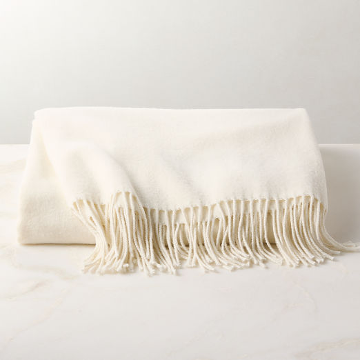 Nido Warm White Wool Blend Throw Blanket 55"x60"