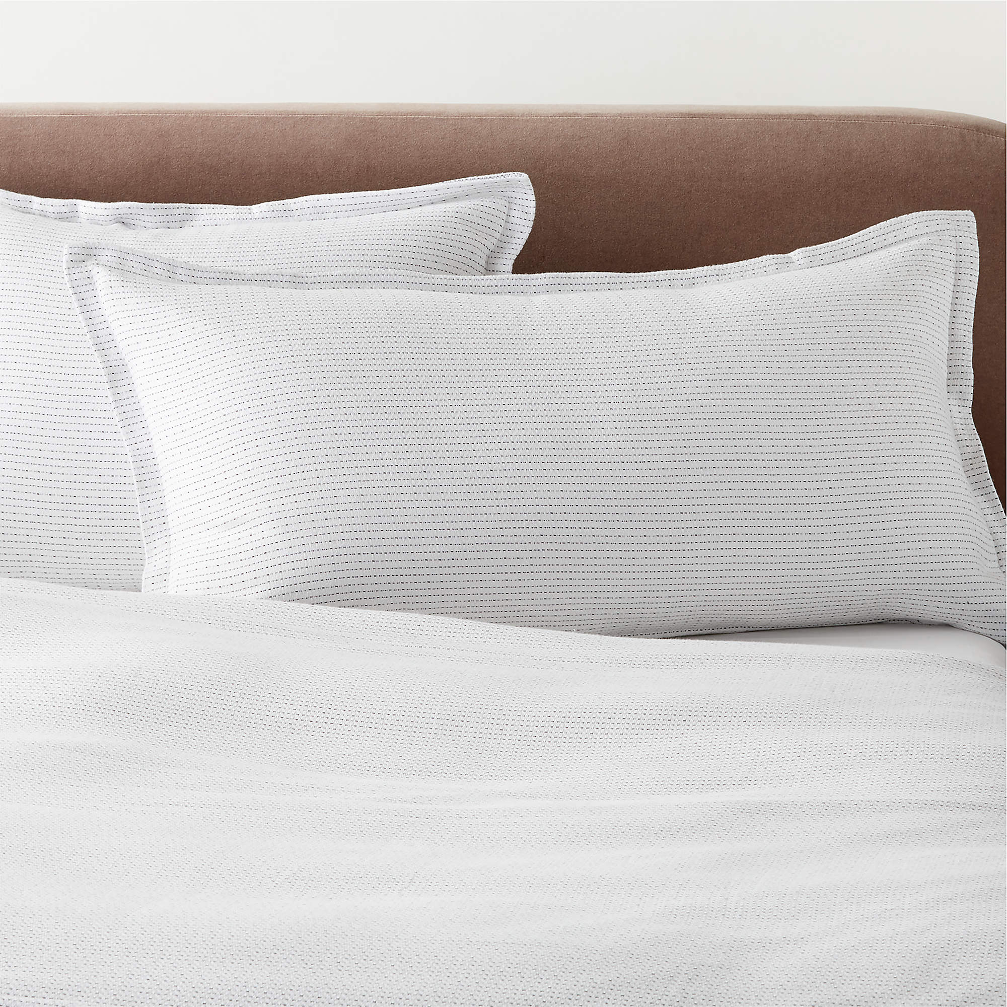 Niera Pinstitch Organic Cotton White King Pillow Shams Set of 2 CB2