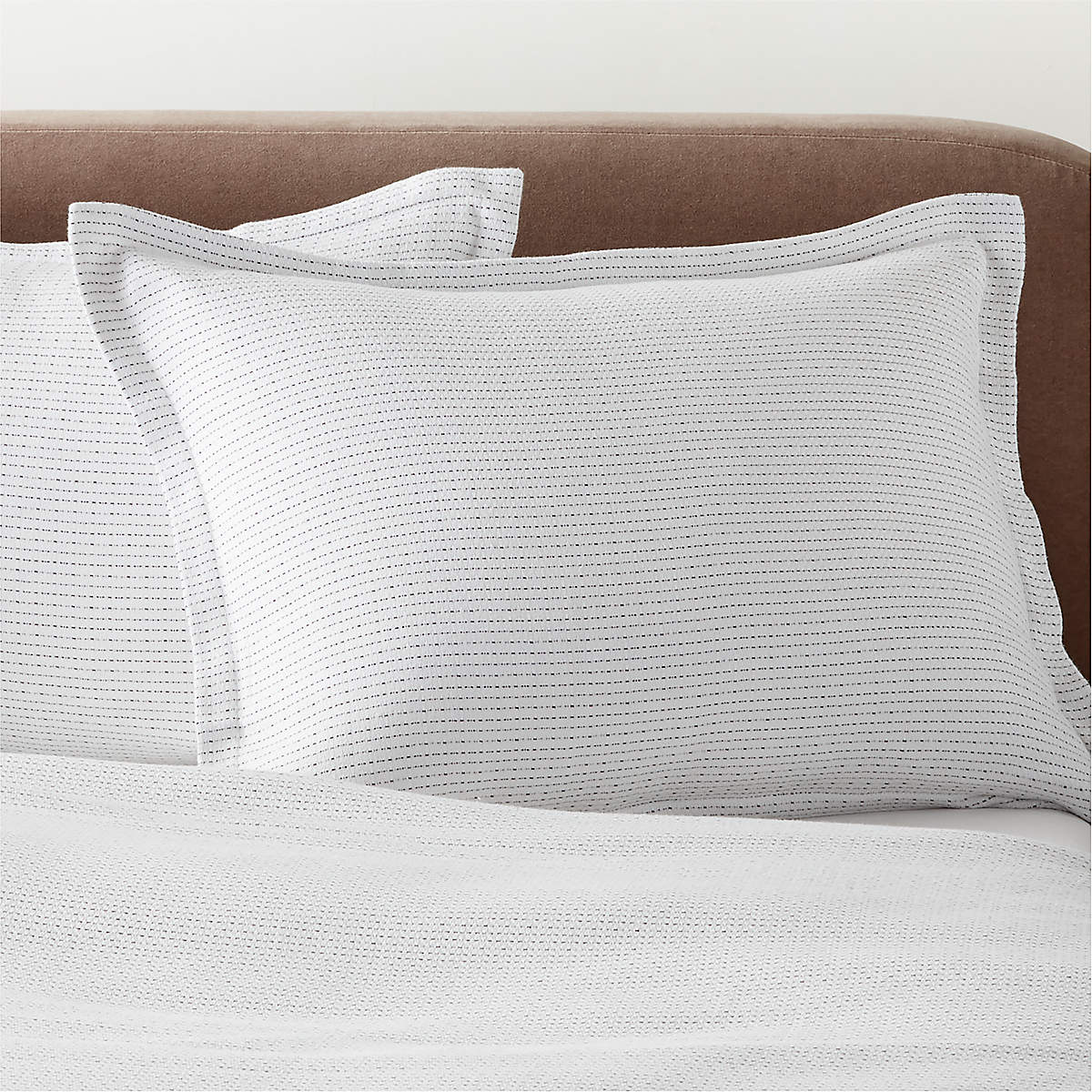 Niera Pinstitch Organic Cotton White Standard Pillow Shams Set of 2 CB2