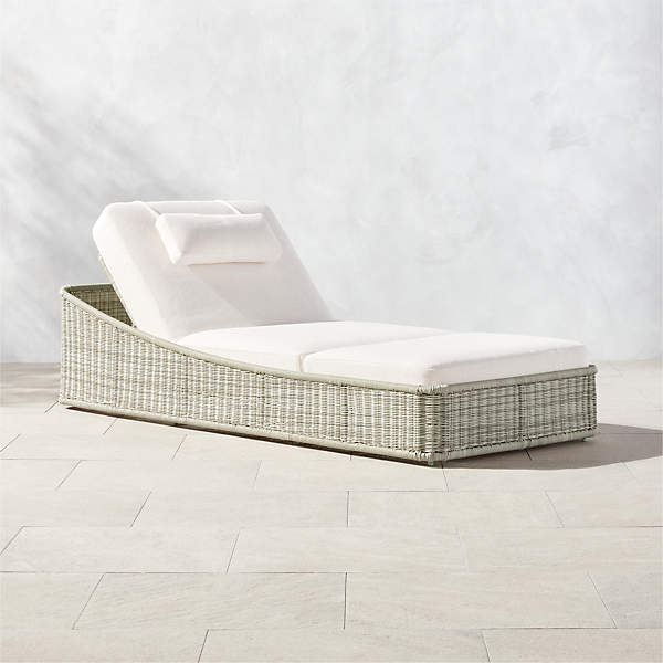 Nino Ivory Rattan Outdoor Chaise Lounge with Ivory Boucle