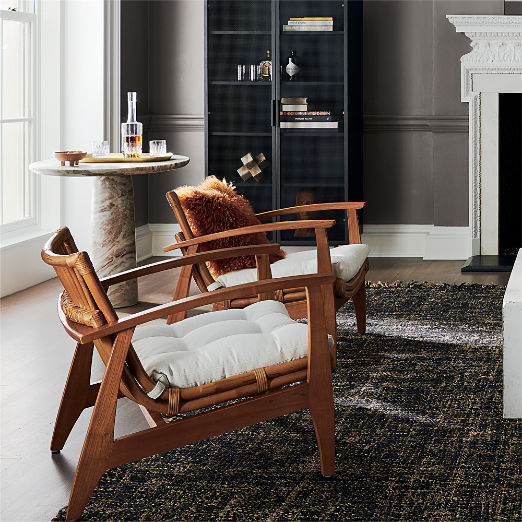 Noelie Rattan Lounge Chair with White Cushion Set of 2