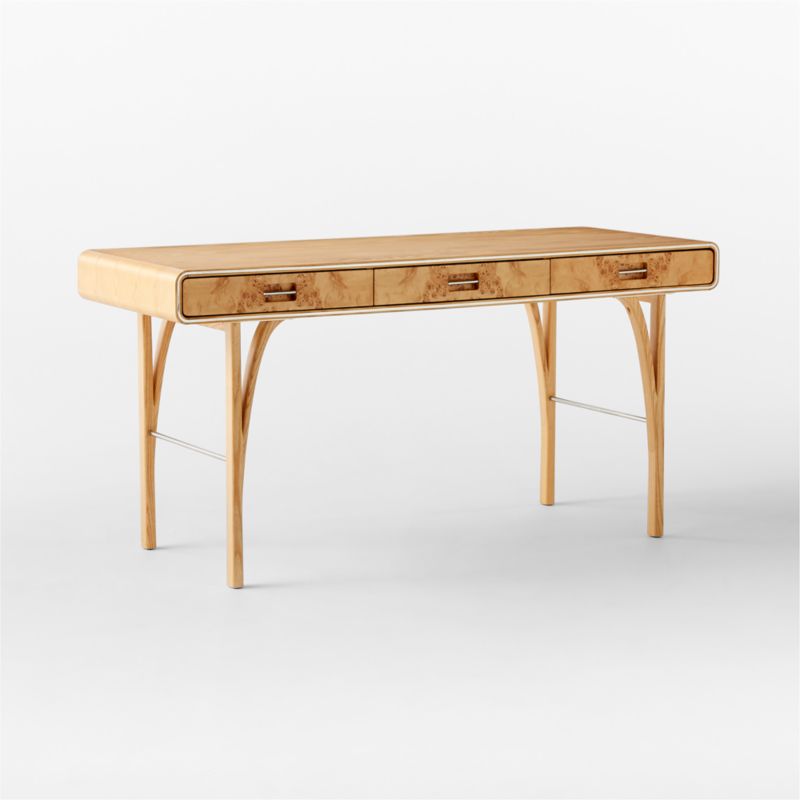 Noemie 3-Drawer Burl Wood Office Desk - image 4 of 9