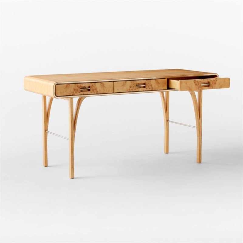 Noemie 3-Drawer Burl Wood Office Desk - image 5 of 9