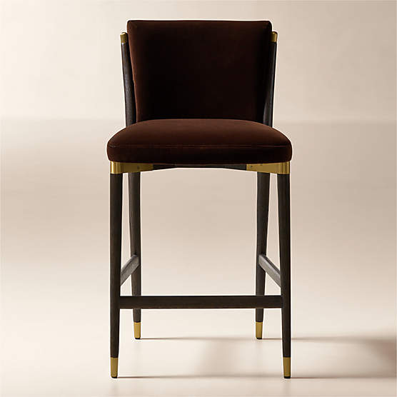 Norrie Dark Brown Velvet Counter Stool