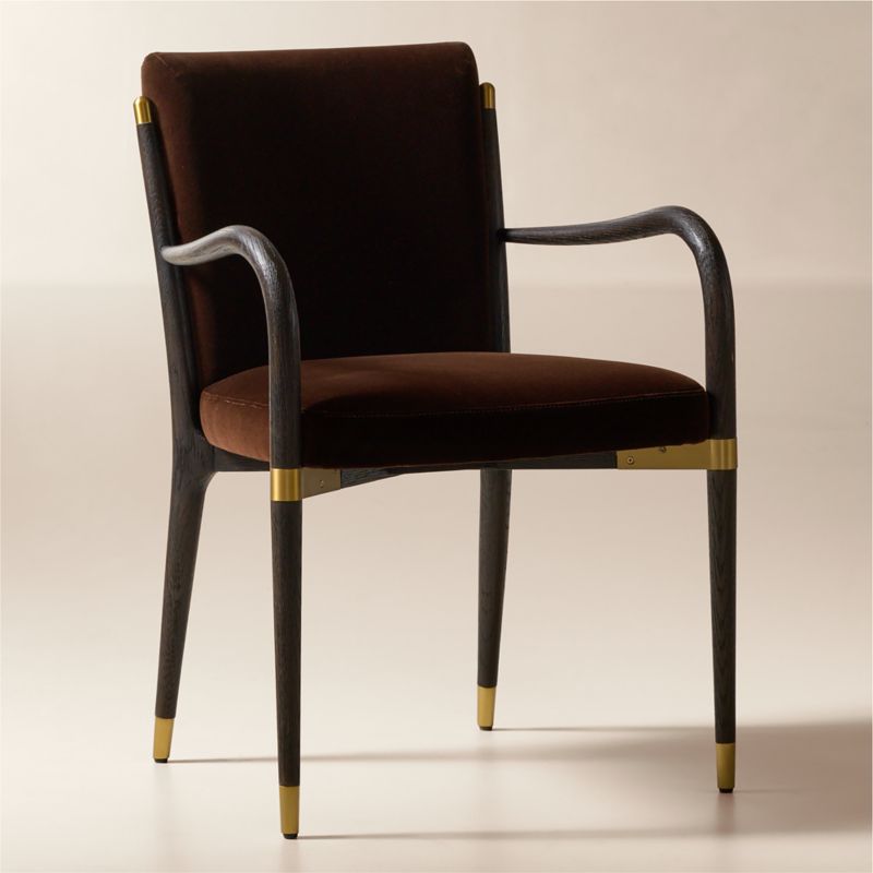 Norrie Dark Brown Velvet Dining Armchair - image 2 of 7