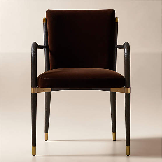 Norrie Dark Brown Velvet Dining Arm Chair Set of 4
