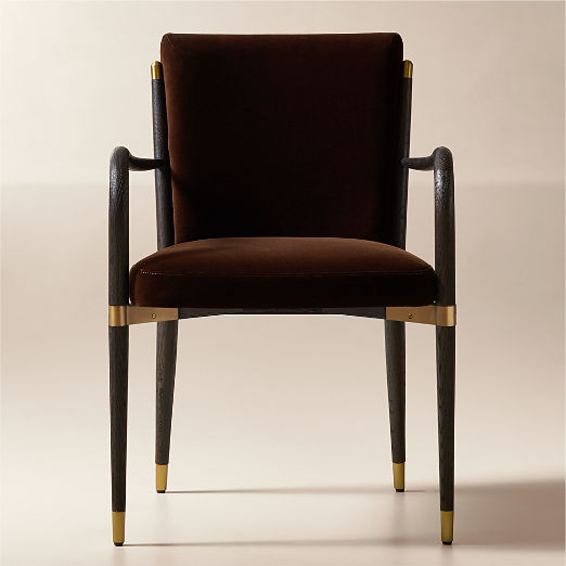Norrie Dark Brown Velvet Dining Armchair