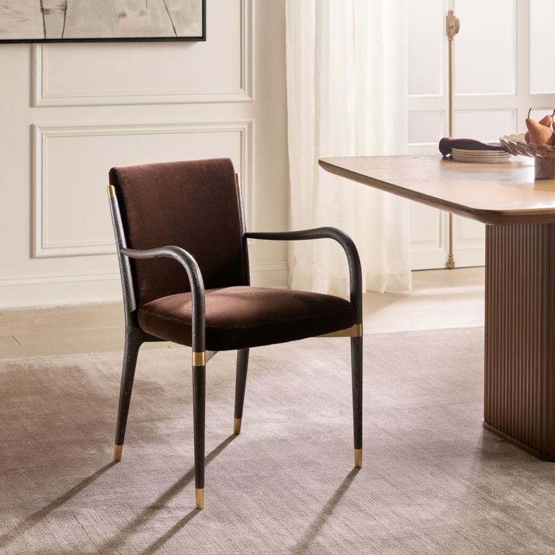 Norrie Dark Brown Velvet Dining Armchair - image 1 of 7