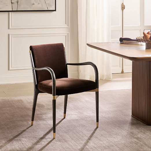 Norrie Dark Brown Velvet Dining Armchair