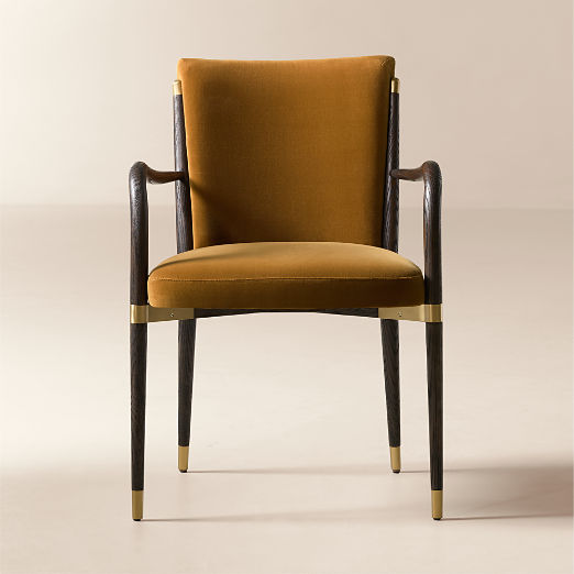 Norrie Smoked Amber Velvet Dining Armchair, Set of 4