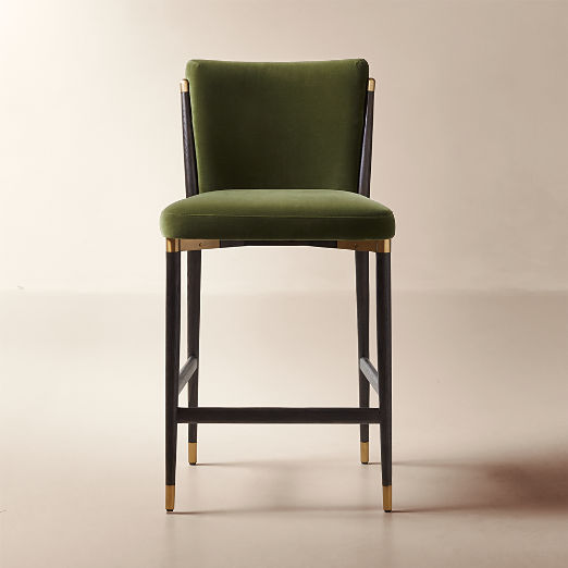 Norrie Forest Green Velvet Dining Counter Stool, Set of 2