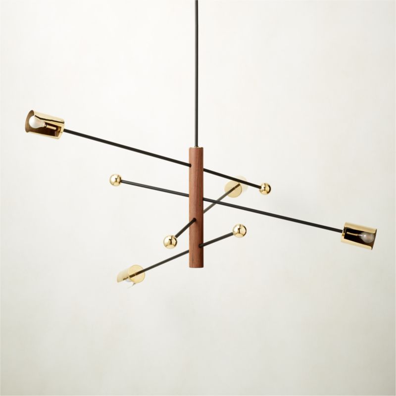 Norte Walnut Wood and Brass Chandelier - image 3 of 8