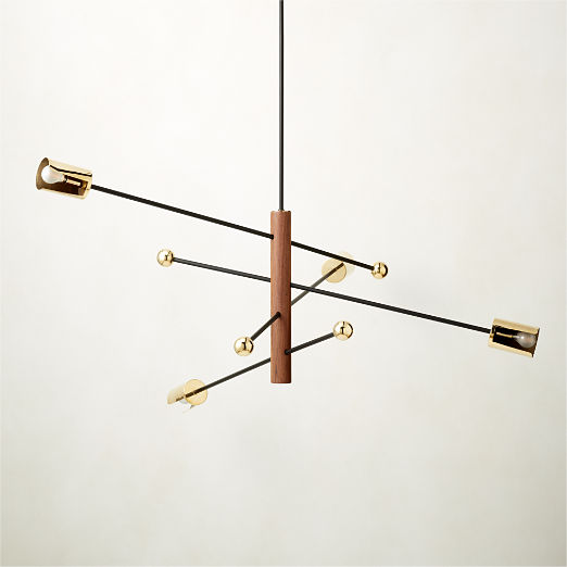 Norte Walnut Wood and Brass Chandelier