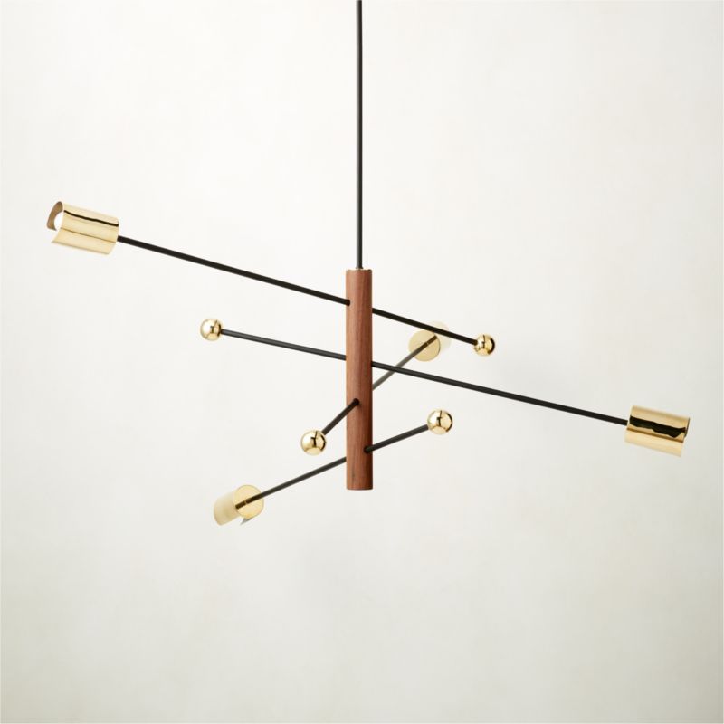 Norte Walnut Wood and Brass Chandelier - image 2 of 8